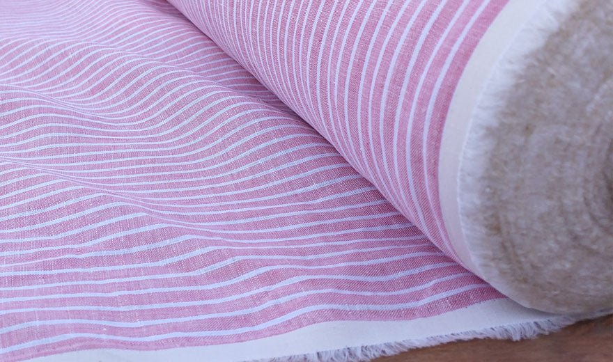 100% Linen Fabric Stripe Collections Light Weight (4708 6273 5997 4575 6258 6157) - The Linen Lab - Pink 6157