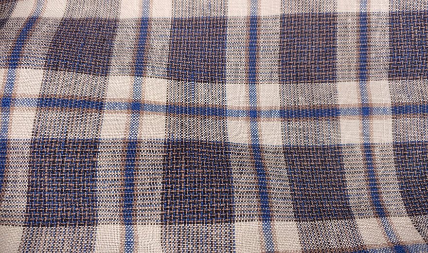 100% Linen Fabric Tartan Check 9s Medium-Heavy Weight 6318 6479 - The Linen Lab - Beige 6479
