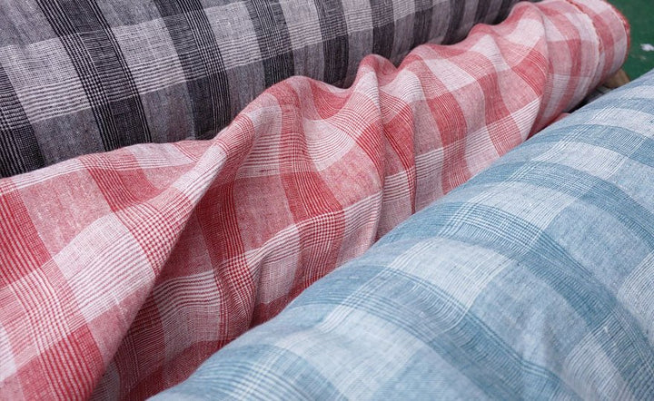 100% Linen Fabric Tartan Glen Plaid 6069 6841 6842 7220 - The Linen Lab - WH*BK 6069