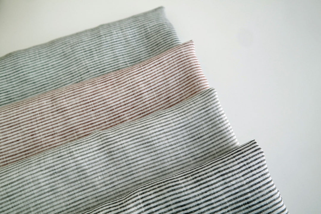 100% Linen Fabric Thin Stripe Collections Light Weight 4768 6939 6280 6279 - The Linen Lab - Grey 4768