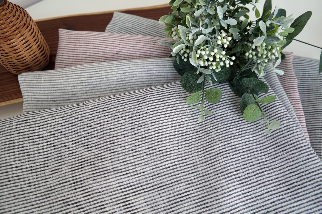 100% Linen Fabric Thin Stripe Collections Light Weight 4768 6939 6280 6279 - The Linen Lab - Grey 4768