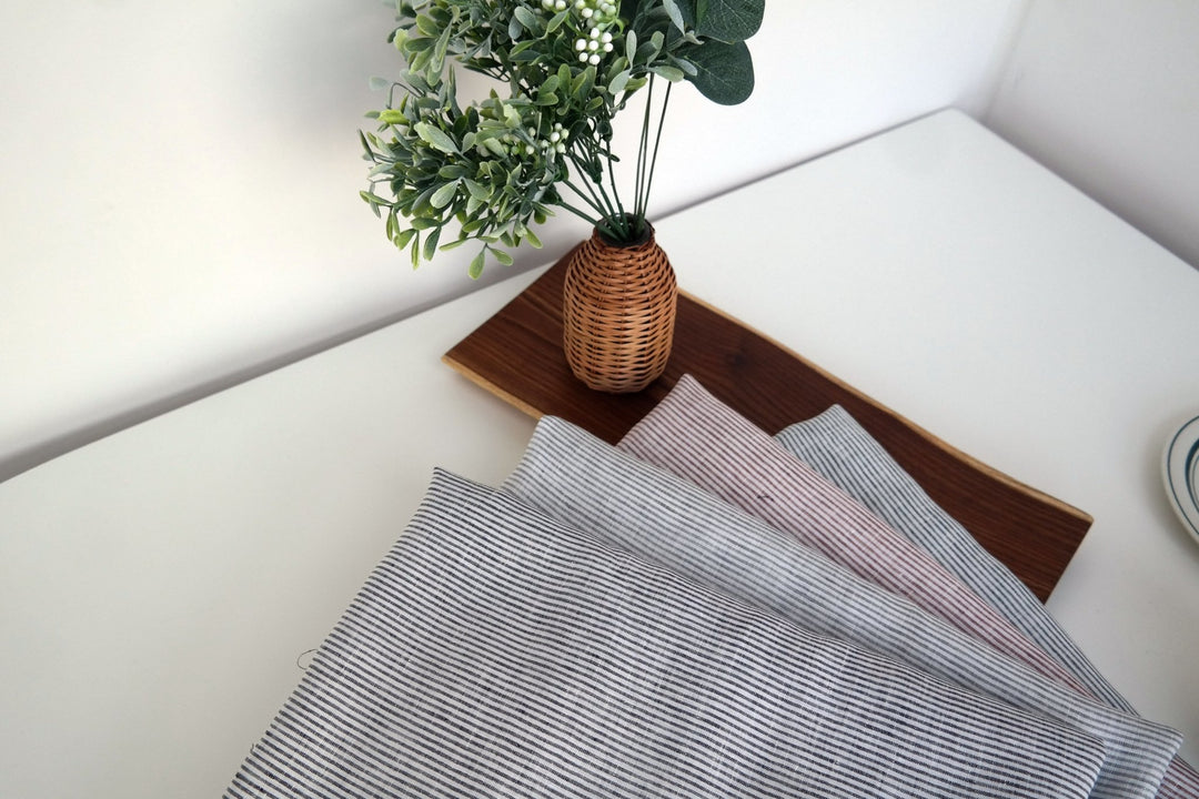 100% Linen Fabric Thin Stripe Collections Light Weight 4768 6939 6280 6279 - The Linen Lab - Grey 4768