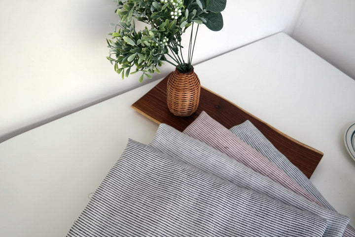 100% Linen Fabric Thin Stripe Collections Light Weight 4768 6939 6280 6279 - The Linen Lab - Grey 4768