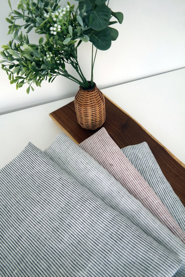 100% Linen Fabric Thin Stripe Collections Light Weight 4768 6939 6280 6279 - The Linen Lab - Grey 4768