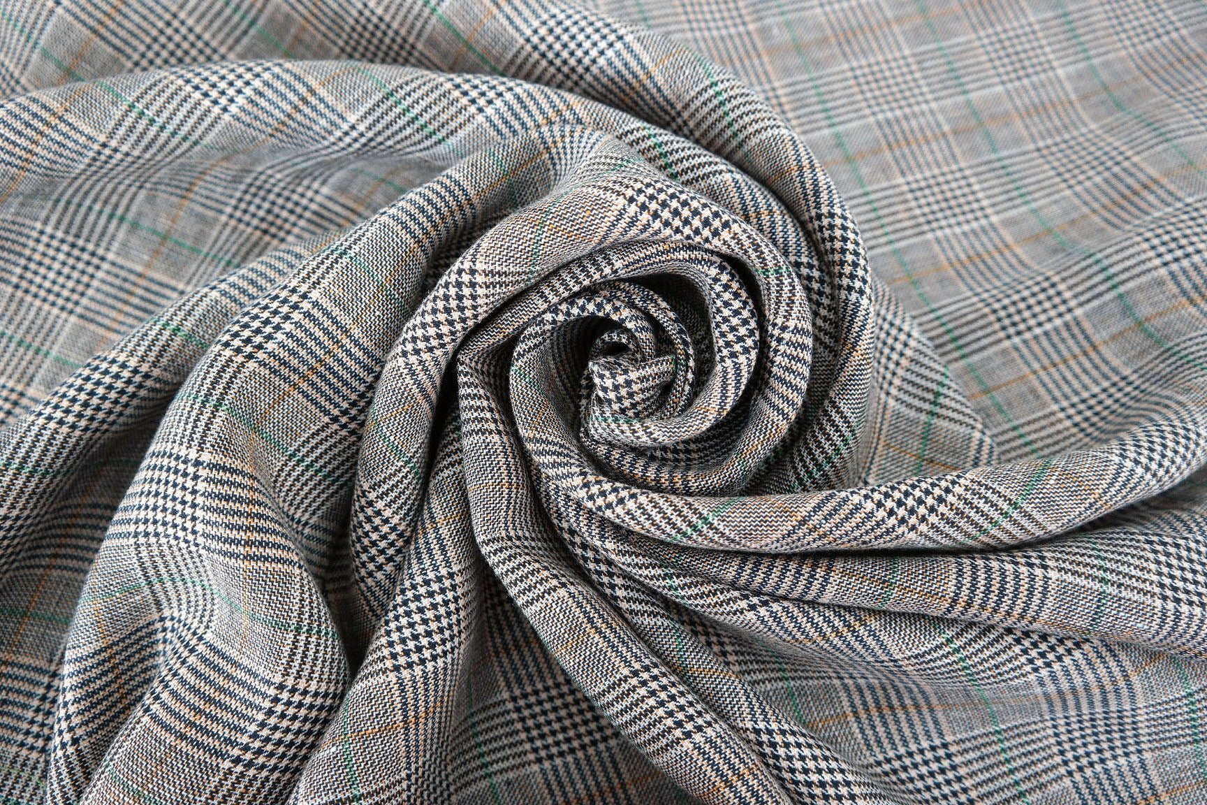 100% Linen Fabric Twill Multi Color Houndstooth Glen Plaid Medium Weight (6416) - The Linen Lab - Multi Colors