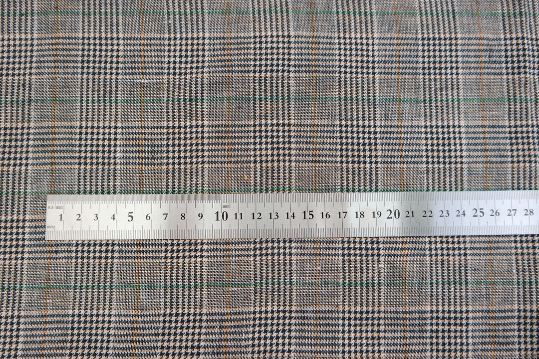 100% Linen Fabric Twill Multi Color Houndstooth Glen Plaid Medium Weight (6416) - The Linen Lab - Multi Colors