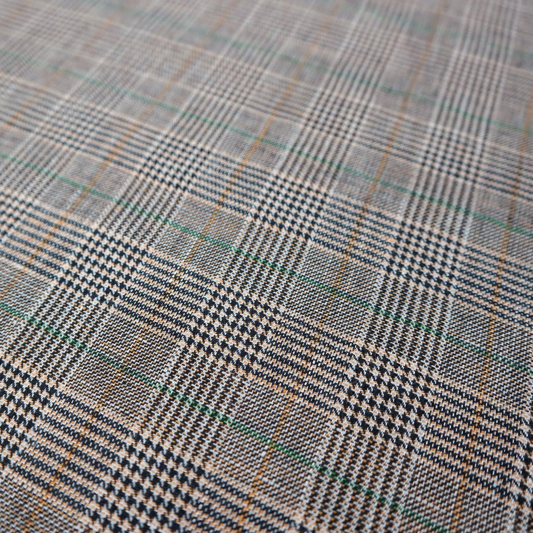 100% Linen Fabric Twill Multi Color Houndstooth Glen Plaid Medium Weight (6416) - The Linen Lab - Multi Colors