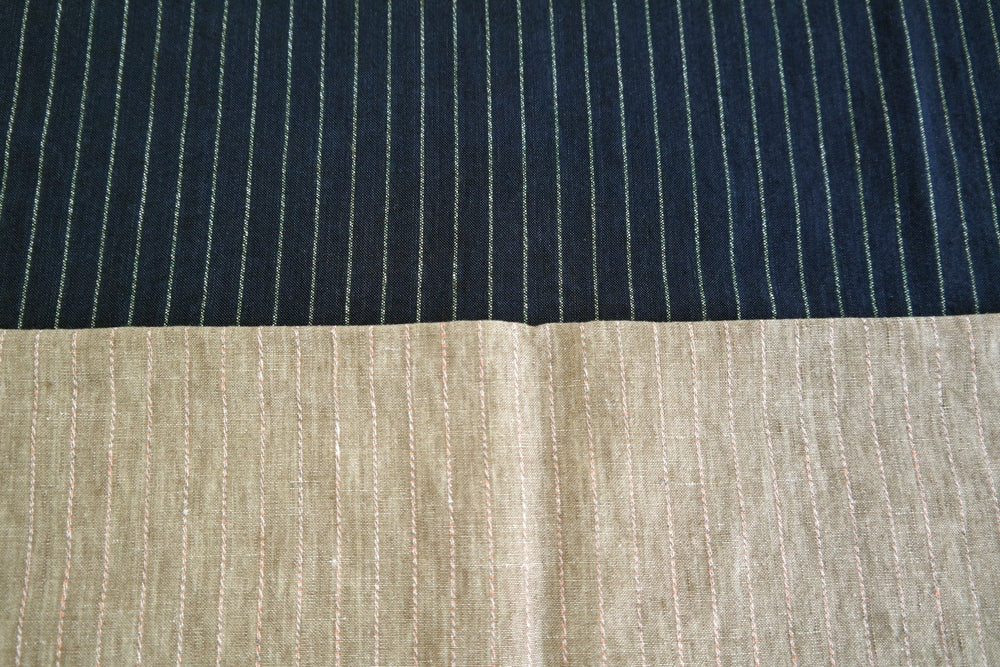 100% Linen Fabric with Multi-Color Pin Stripe 7089 7090 - The Linen Lab - Beige 7089