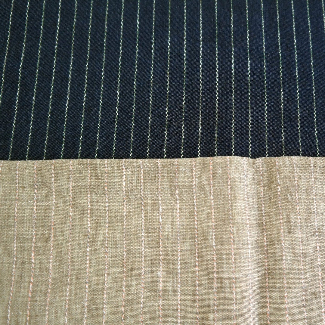 100% Linen Fabric with Multi-Color Pin Stripe 7089 7090 - The Linen Lab - Beige 7089