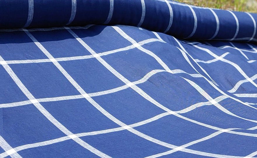 100% Linen Fabric with Navy Windowpane Check Light Weight 6611 - The Linen Lab - Navy check 6611