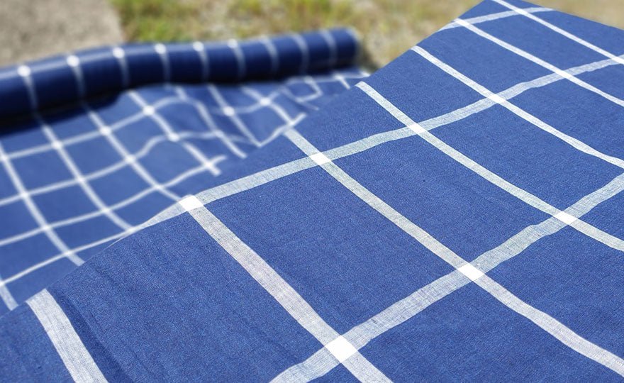 100% Linen Fabric with Navy Windowpane Check Light Weight 6611 - The Linen Lab - Navy check 6611