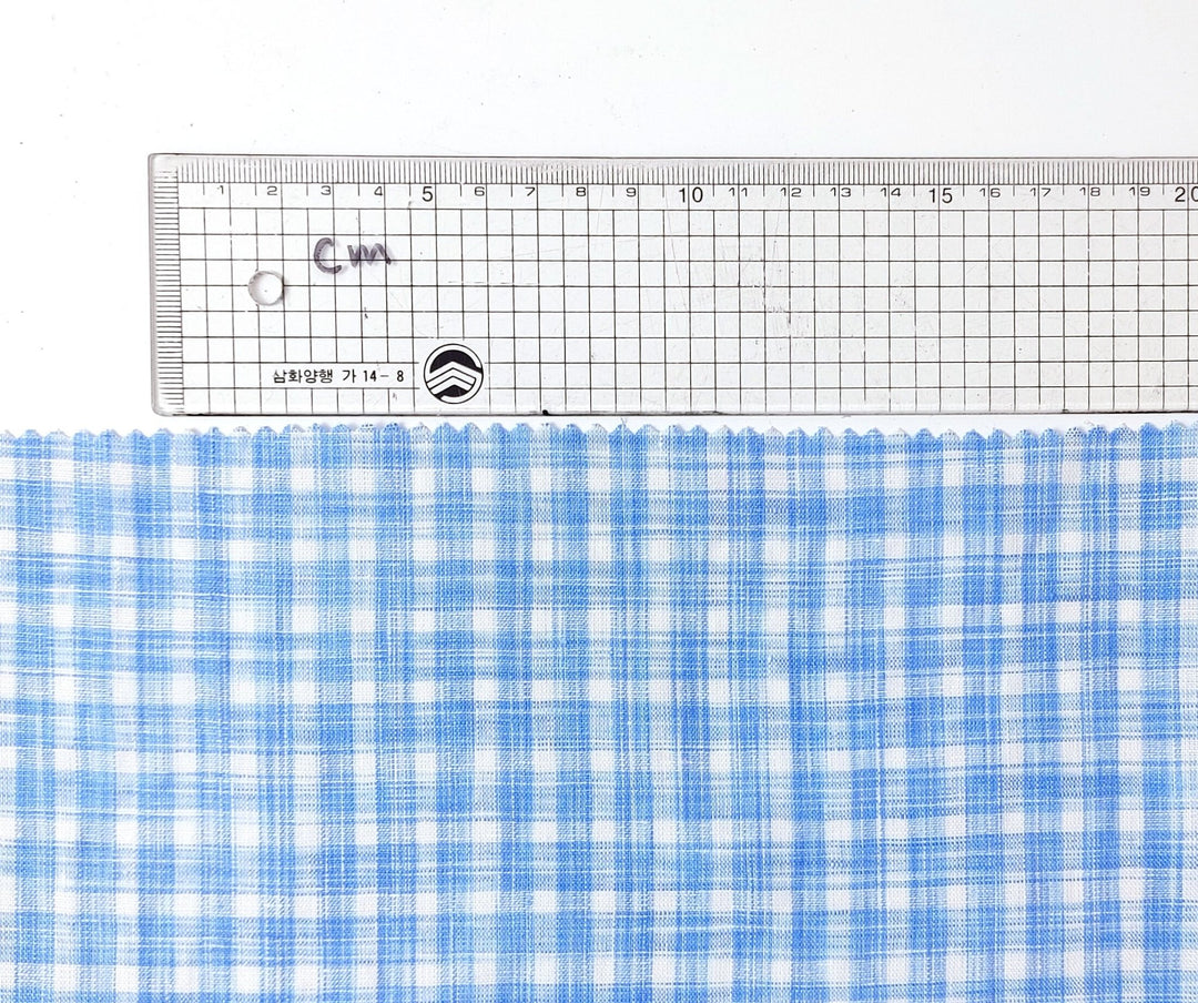 100% Linen Gingham Check Fabric in Space-Dyed Blue Yarn 7297 - The Linen Lab - Blue