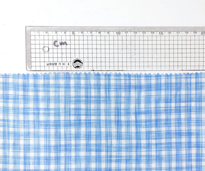 100% Linen Gingham Check Fabric in Space-Dyed Blue Yarn 7297 - The Linen Lab - Blue