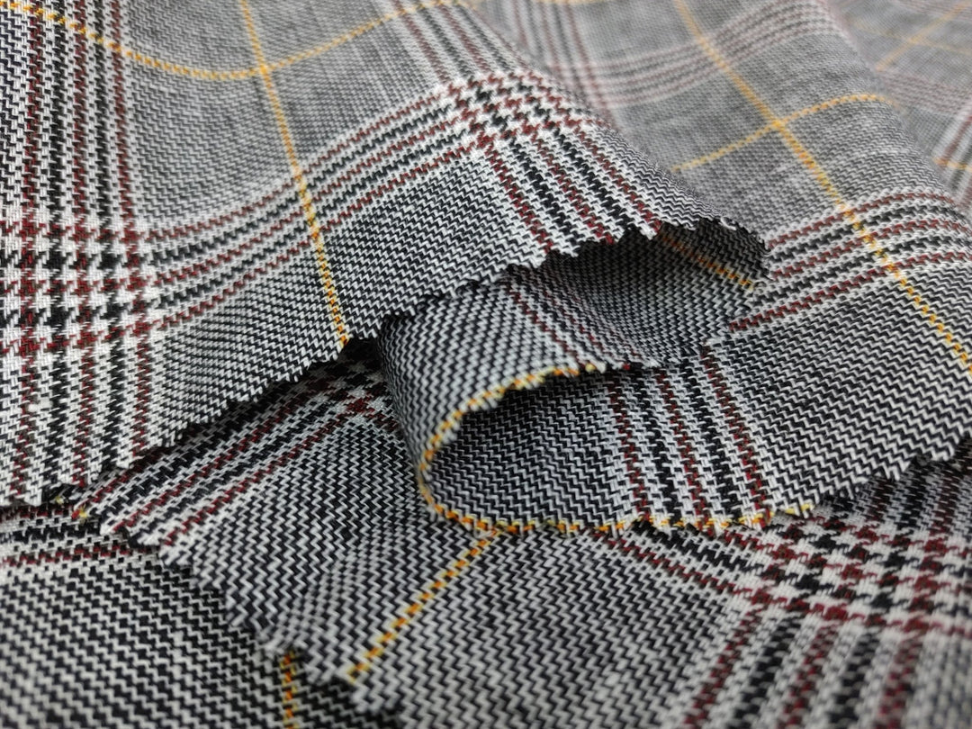 100% Linen Glen Plaid with Yellow Windowpane – White, Black, and Brown Harmony 6715 - The Linen Lab - Yellow