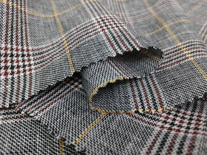 100% Linen Glen Plaid with Yellow Windowpane – White, Black, and Brown Harmony 6715 - The Linen Lab - Yellow