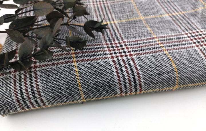 100% Linen Glen Plaid with Yellow Windowpane – White, Black, and Brown Harmony 6715 - The Linen Lab - Yellow