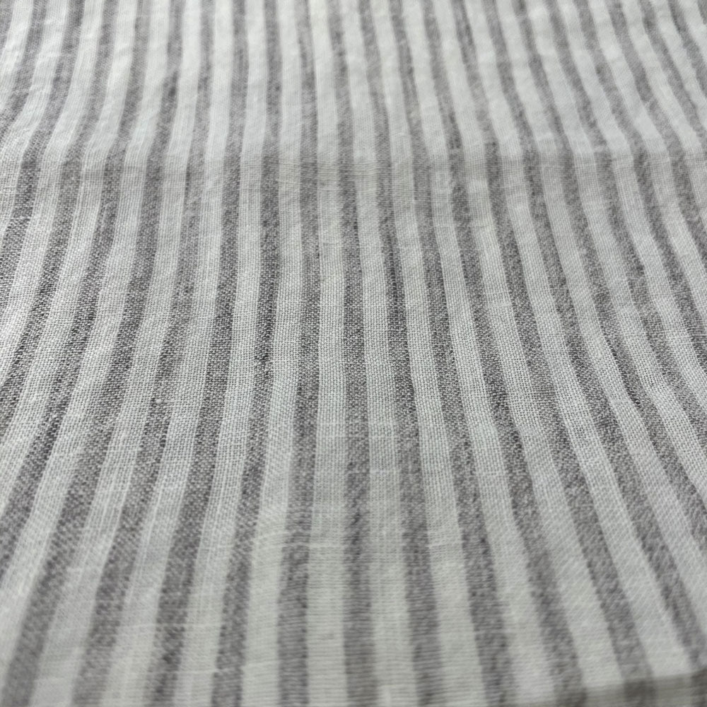 100% Linen Grey Melange Stripe Fabric 21s 60lea (6548) - The Linen Lab - Light Grey