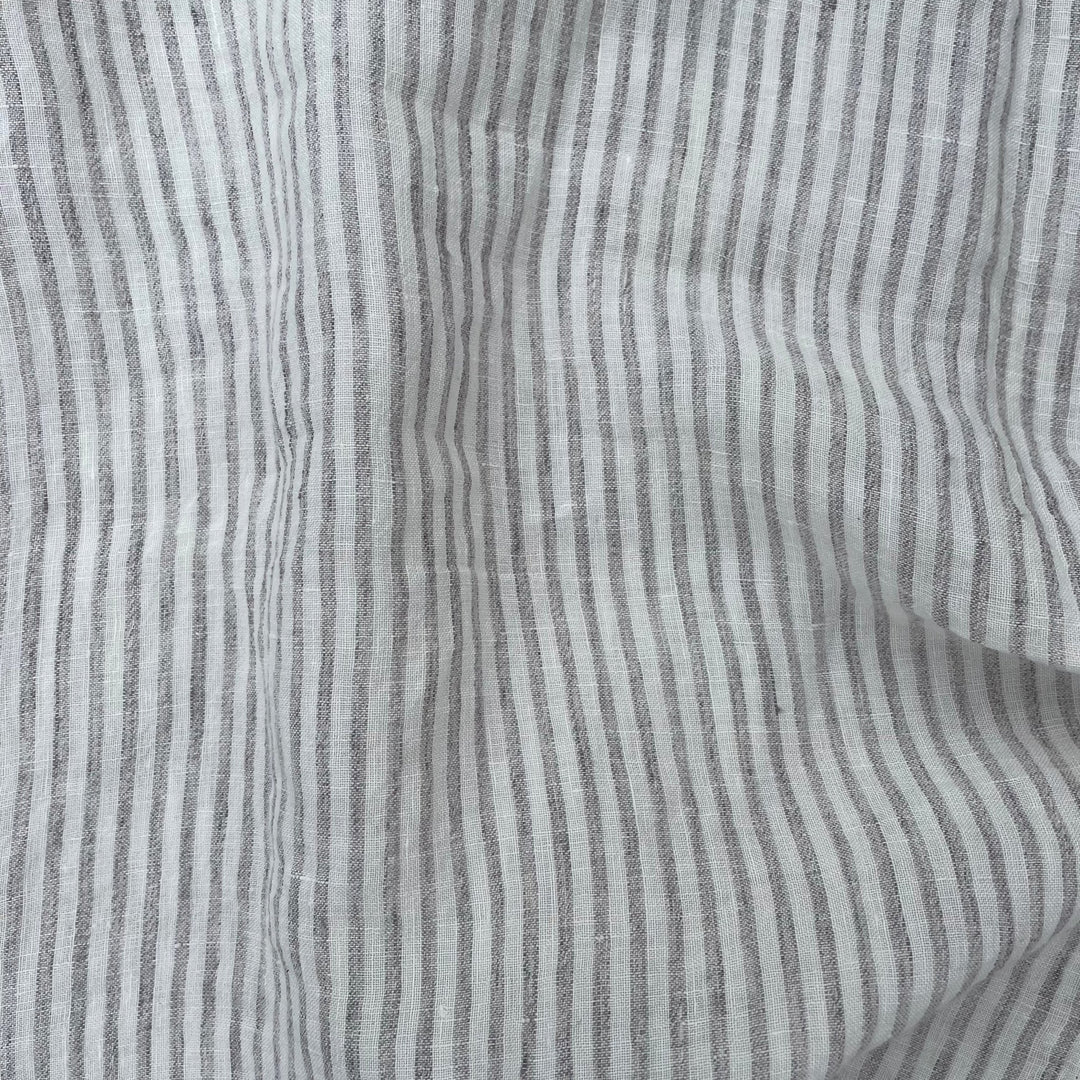 100% Linen Grey Melange Stripe Fabric 21s 60lea (6548) - The Linen Lab - Light Grey