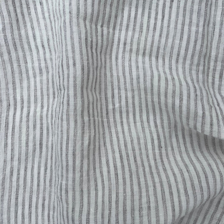 100% Linen Grey Melange Stripe Fabric 21s 60lea (6548) - The Linen Lab - Light Grey