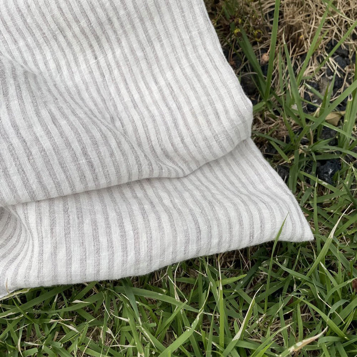 100% Linen Grey Melange Stripe Fabric 21s 60lea (6548) - The Linen Lab - Light Grey
