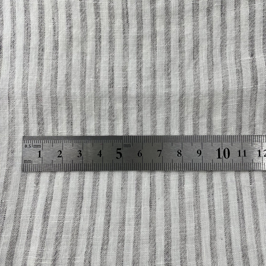 100% Linen Grey Melange Stripe Fabric 21s 60lea (6548) - The Linen Lab - Light Grey
