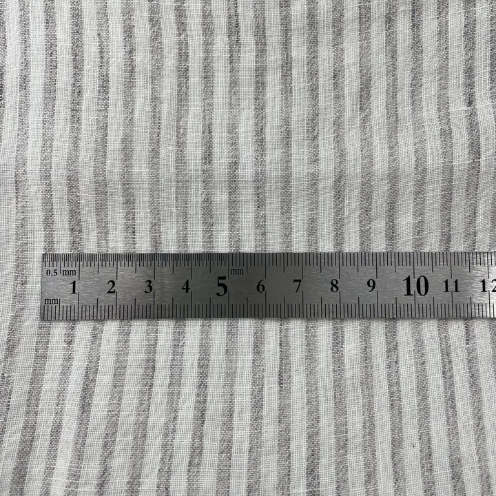 100% Linen Grey Melange Stripe Fabric 21s 60lea (6548) - The Linen Lab - Light Grey