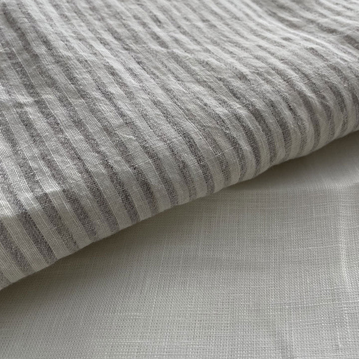 100% Linen Grey Melange Stripe Fabric 21s 60lea (6548) - The Linen Lab - Light Grey