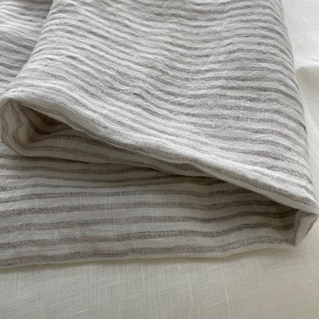 100% Linen Grey Melange Stripe Fabric 21s 60lea (6548) - The Linen Lab - Light Grey