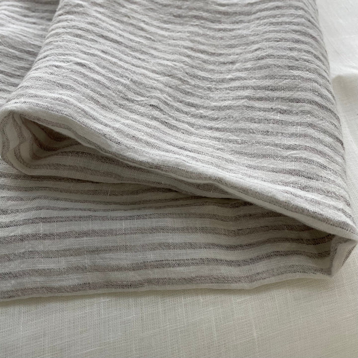 100% Linen Grey Melange Stripe Fabric 21s 60lea (6548) - The Linen Lab - Light Grey