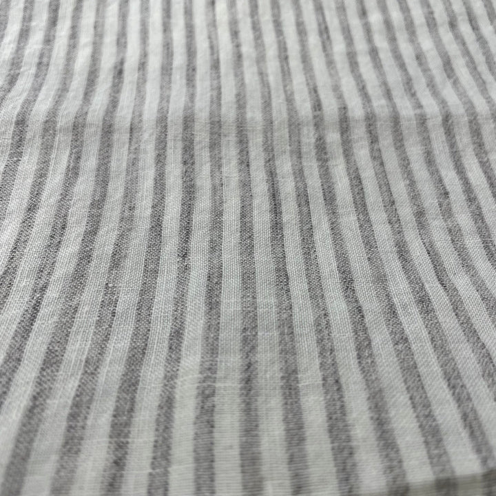 100% Linen Grey Melange Stripe Fabric 21s 60lea (6548) - The Linen Lab - Light Grey
