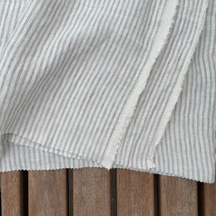 100% Linen Grey Melange Stripe Fabric 21s 60lea (6548) - The Linen Lab - Light Grey