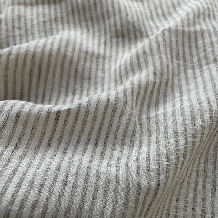 100% Linen Grey Melange Stripe Fabric 21s 60lea (6548) - The Linen Lab - Light Grey