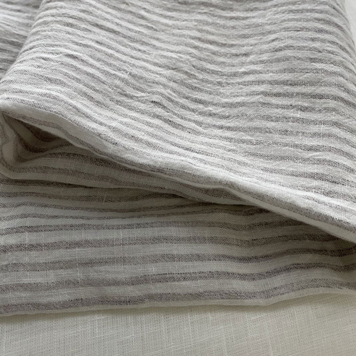 100% Linen Grey Melange Stripe Fabric 21s 60lea (6548) - The Linen Lab - Light Grey