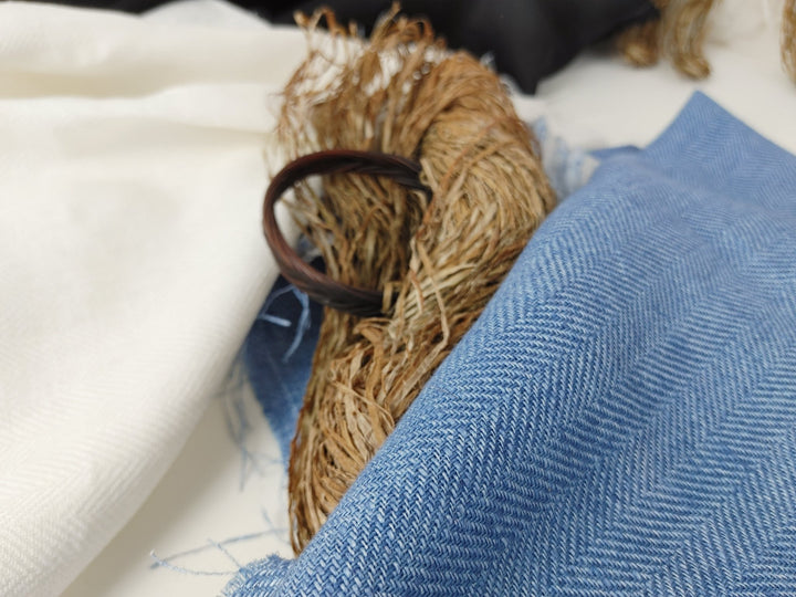 100% Linen Herringbone Twill Fabric Heavy Weight 7546 7547 - The Linen Lab - Blue