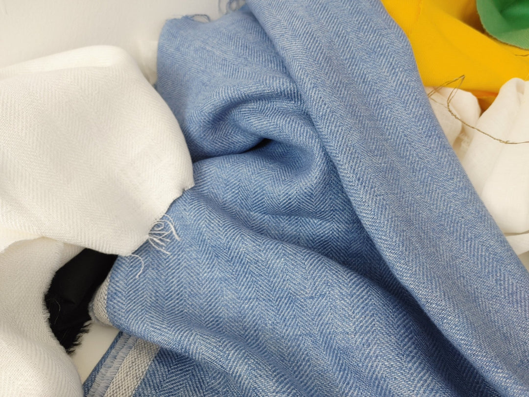 100% Linen Herringbone Twill Fabric Heavy Weight 7546 7547 - The Linen Lab - Blue
