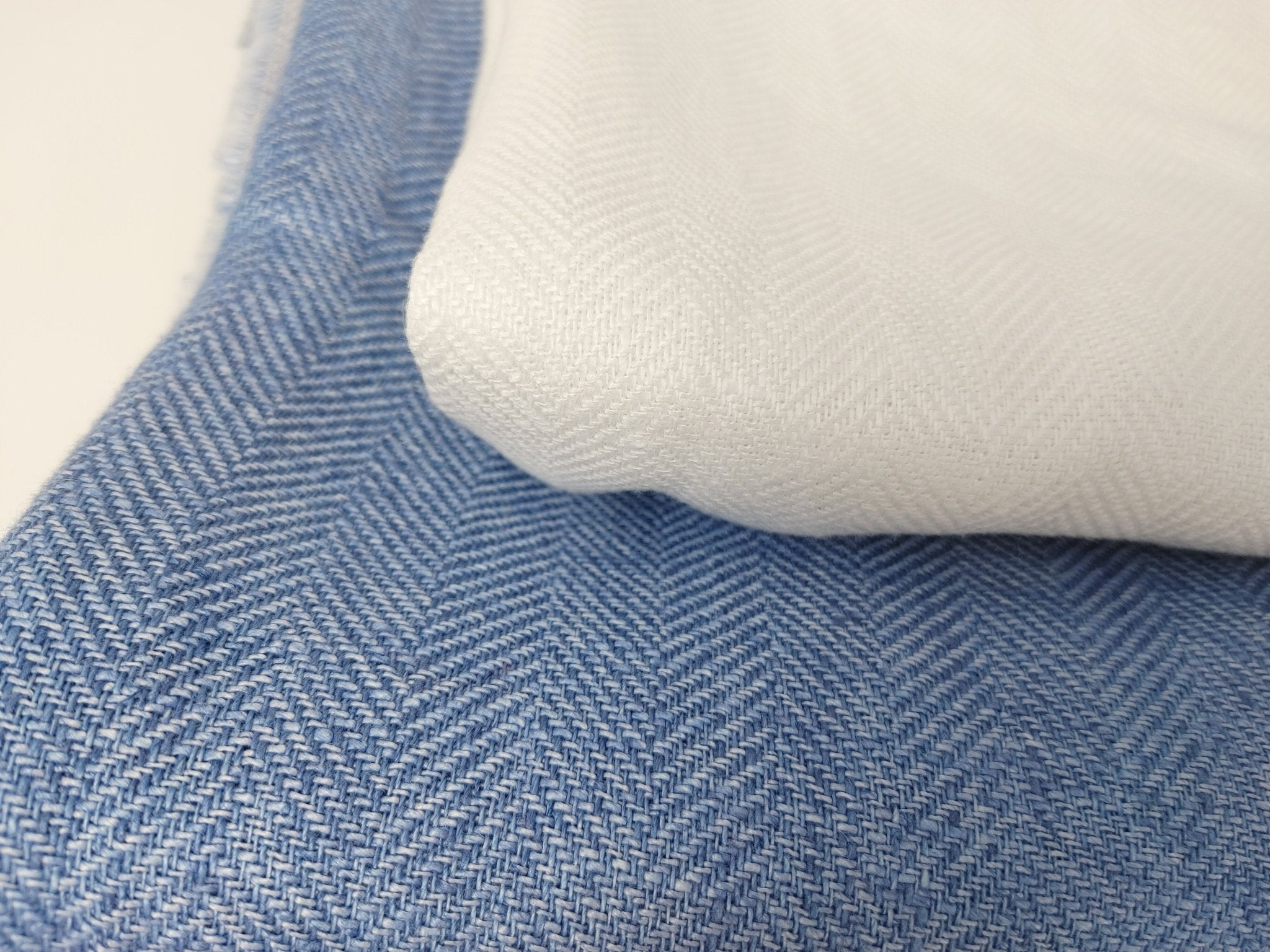 100% Linen Herringbone Twill Fabric Heavy Weight 7546 7547 - The Linen Lab - Blue