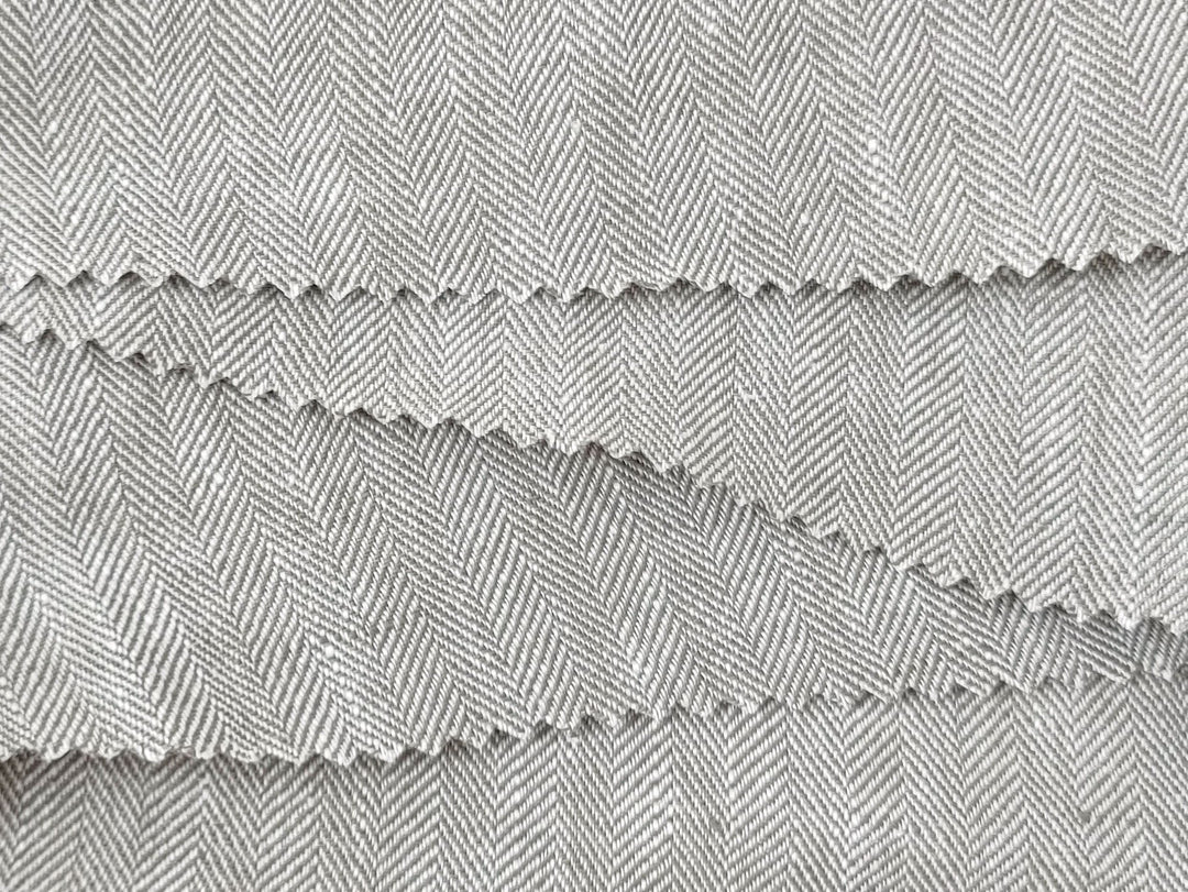 100% Linen Herringbone Twill HBT Fabric medium weight chambray 7313 7314 7727 7529 - The Linen Lab - Khaki