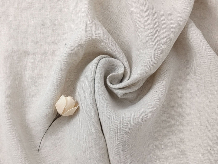 100% Linen Herringbone Twill HBT Fabric medium weight chambray 7313 7314 7727 7529 - The Linen Lab - Natural