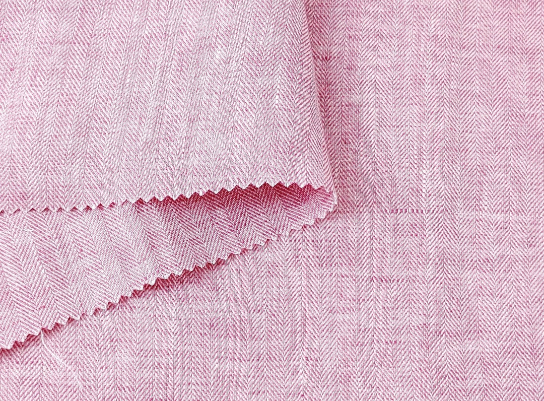 100% Linen Herringbone Twill HBT Fabric medium weight chambray 7313 7314 7727 7529 - The Linen Lab - Pink