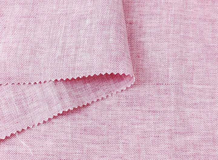 100% Linen Herringbone Twill HBT Fabric medium weight chambray 7313 7314 7727 7529 - The Linen Lab - Pink