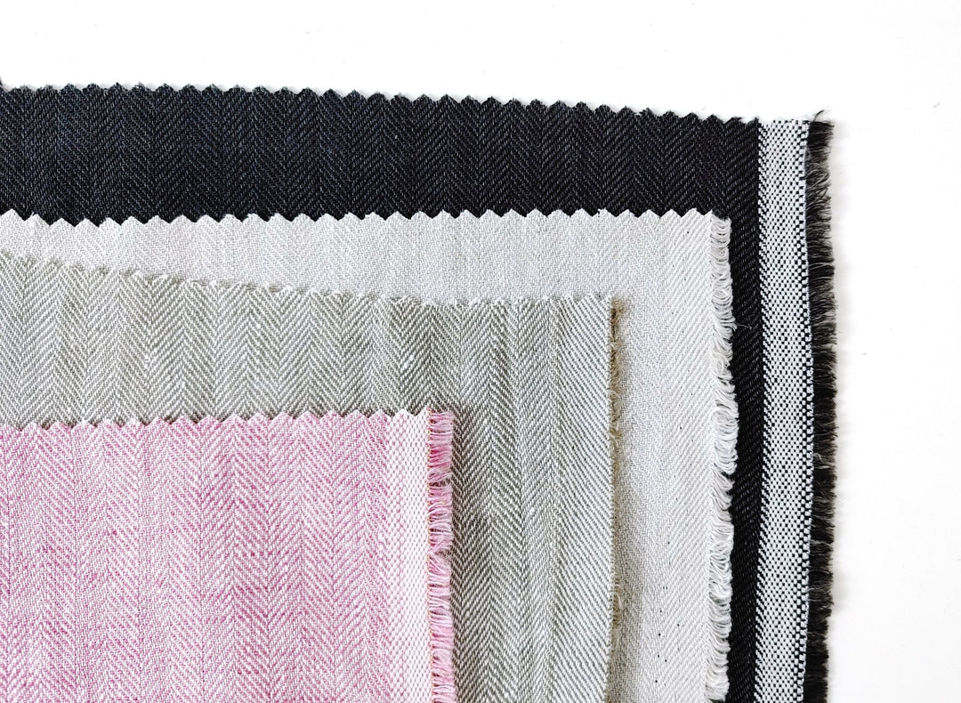 100% Linen Herringbone Twill HBT Fabric medium weight chambray 7313 7314 7727 7529 - The Linen Lab - Pink