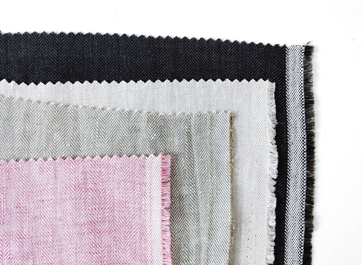 100% Linen Herringbone Twill HBT Fabric medium weight chambray 7313 7314 7727 7529 - The Linen Lab - Pink