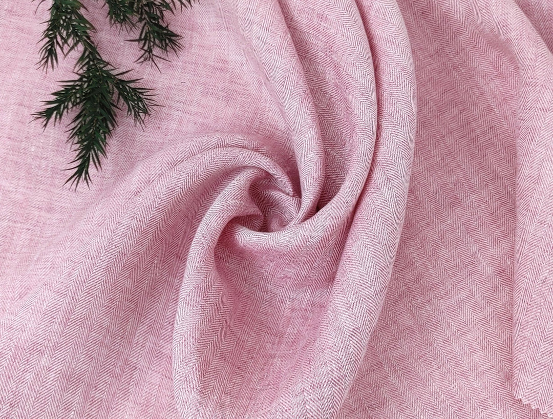 100% Linen Herringbone Twill HBT Fabric medium weight chambray 7313 7314 7727 7529 - The Linen Lab - Pink