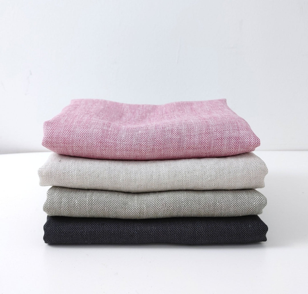 100% Linen Herringbone Twill HBT Fabric medium weight chambray 7313 7314 7727 7529 - The Linen Lab - Pink