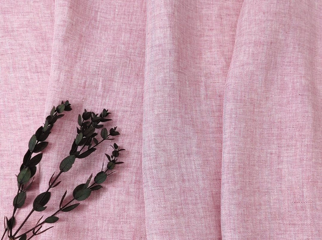 100% Linen Herringbone Twill HBT Fabric medium weight chambray 7313 7314 7727 7529 - The Linen Lab - Pink