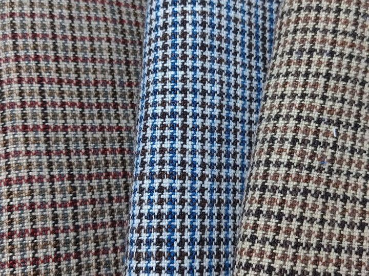 100% Linen Houndstooth StarCheck Fabric: Heavyweight Elegance - The Linen Lab - Blue