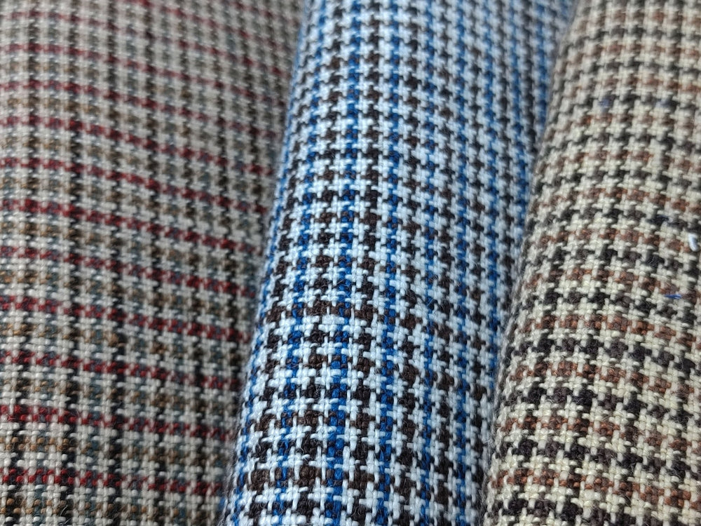 100% Linen Houndstooth StarCheck Fabric: Heavyweight Elegance - The Linen Lab - Blue