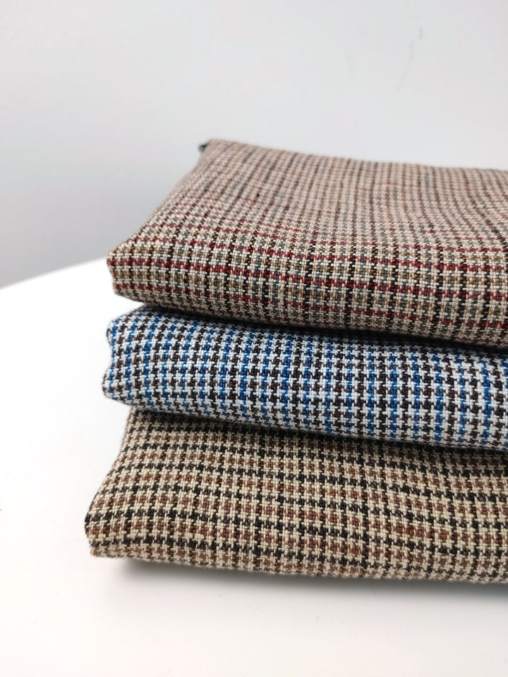 100% Linen Houndstooth StarCheck Fabric: Heavyweight Elegance - The Linen Lab - Blue