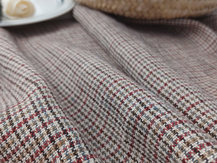 100% Linen Houndstooth StarCheck Fabric: Heavyweight Elegance - The Linen Lab - Pink