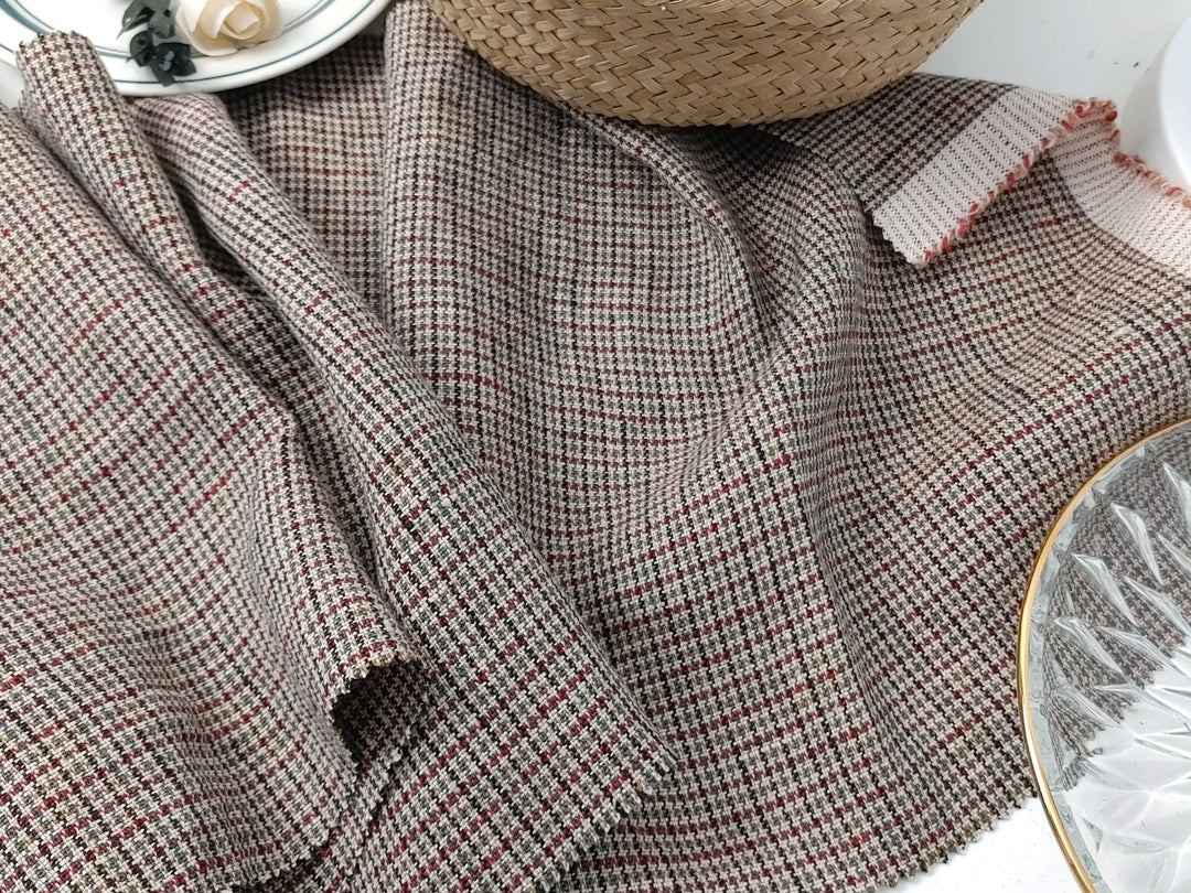 100% Linen Houndstooth StarCheck Fabric: Heavyweight Elegance - The Linen Lab - Pink